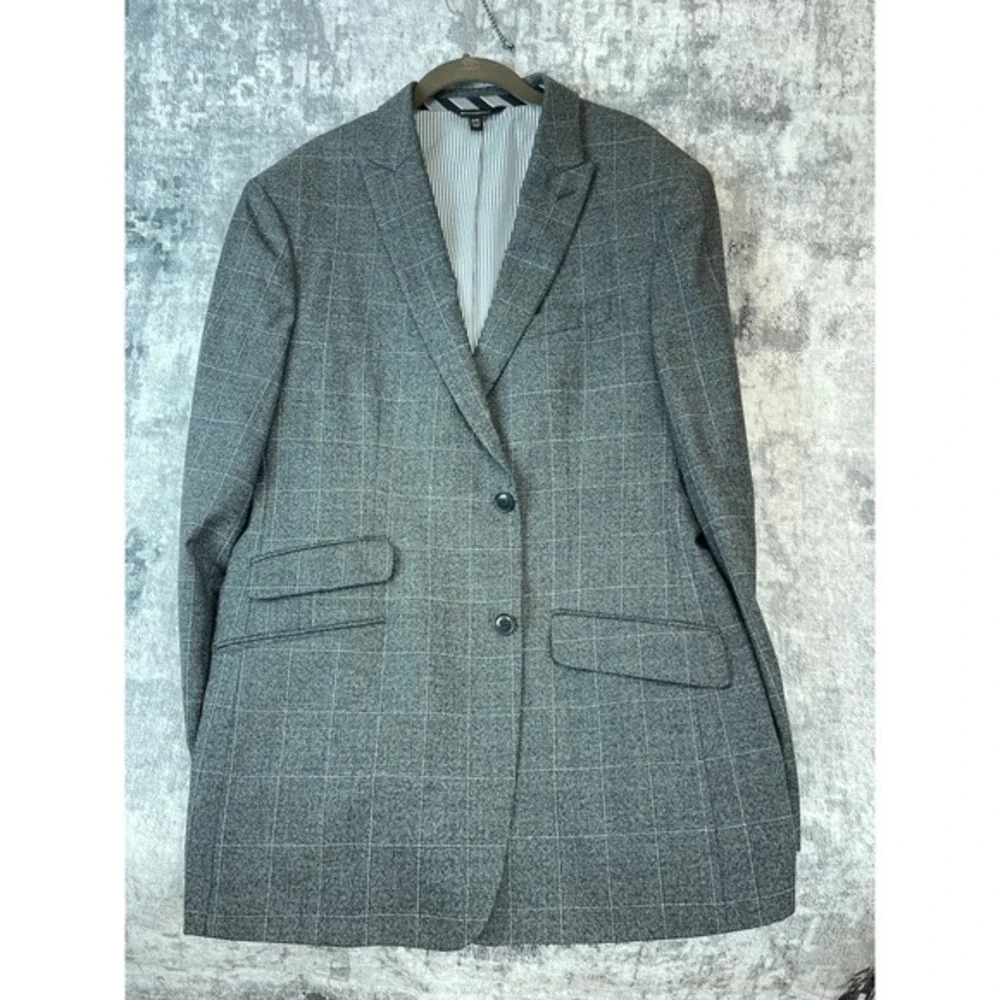 Banana Republic Marzotto Mill 44L‎ Gray Windowpane Sport Coat Blazer Wool Blend